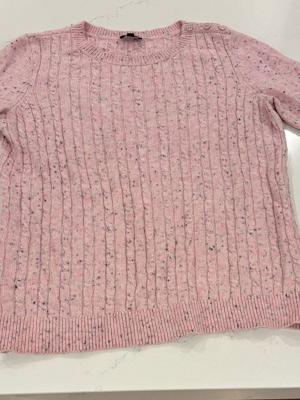 Talbots Pink Speckled Cable-Knit Crewneck Sweater with Shoulder Buttons